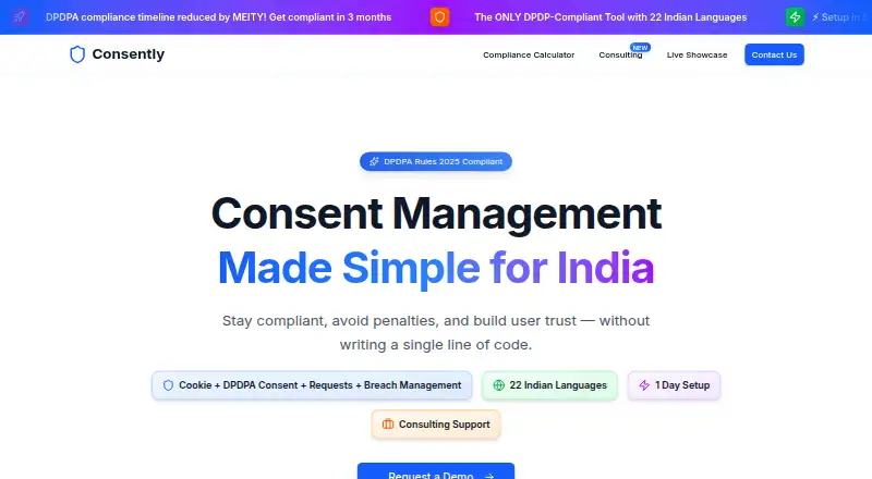 The Consently homepage