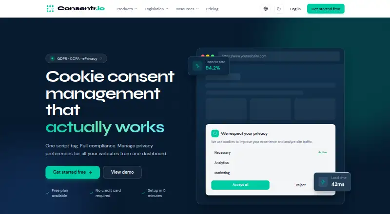 The Consentr.io homepage