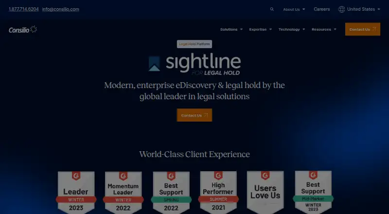 Sightline for Legal Hold's website