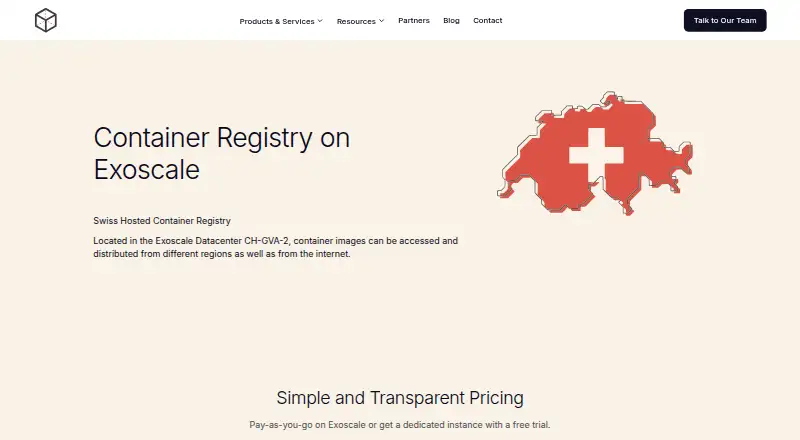 The Exoscale Container Registry homepage