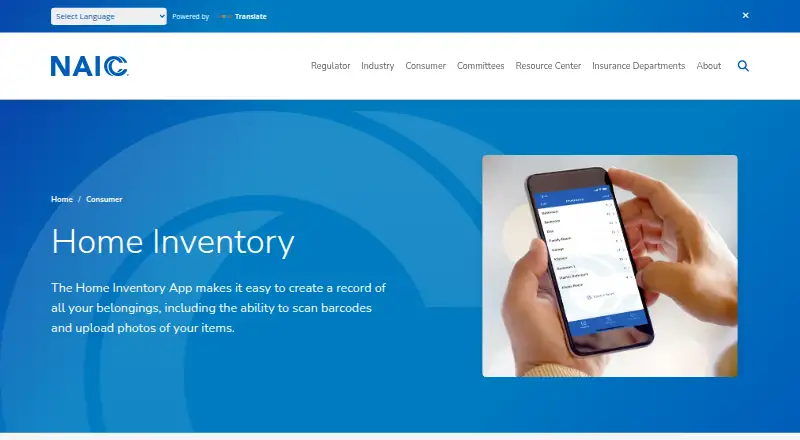 The NAIC Home Inventory homepage