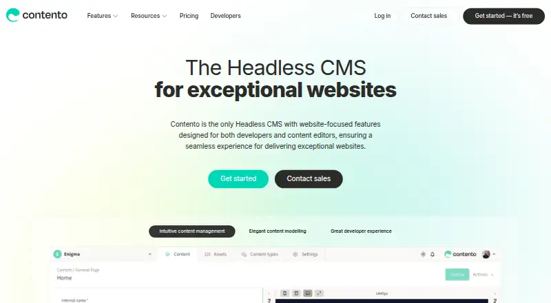 The Contento homepage