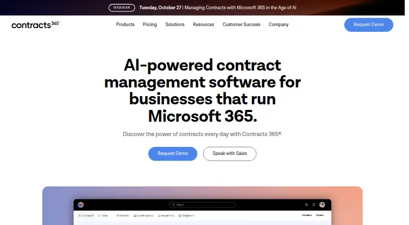 The Contracts 365 homepage