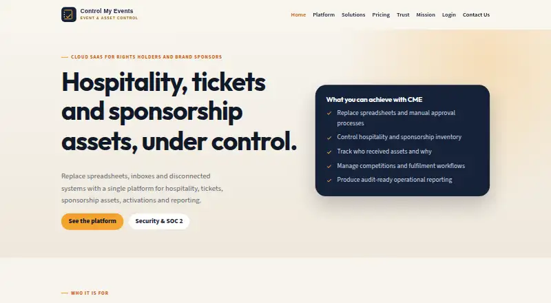 ControlMyEvents's website