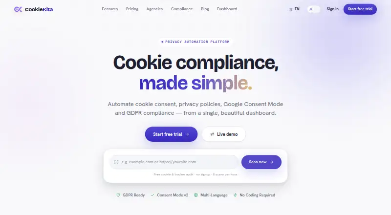 The CookieKita homepage
