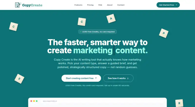 The Copy Create homepage