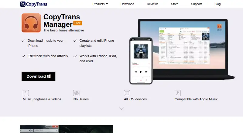 The CopyTrans Manager homepage