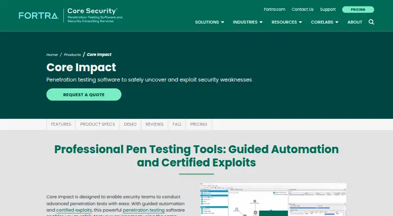 The Core Impact homepage