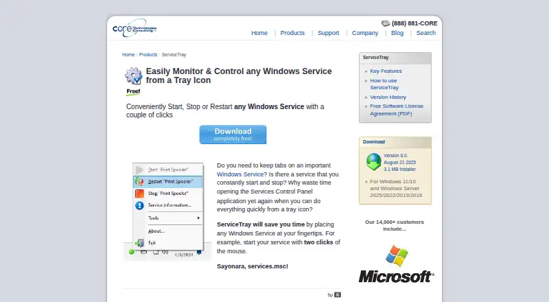 ServiceTray's website