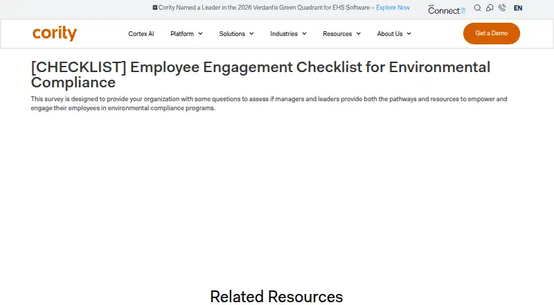 Cority Environmental Compliance's website