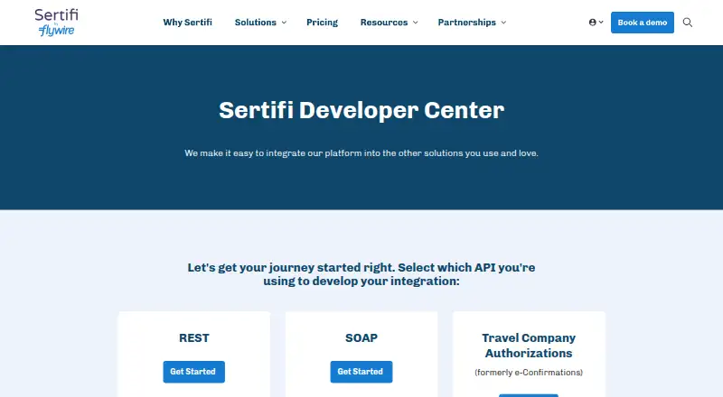 Sertifi API's website