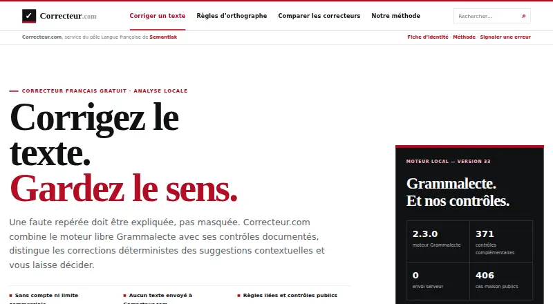 The Correcteur.com homepage
