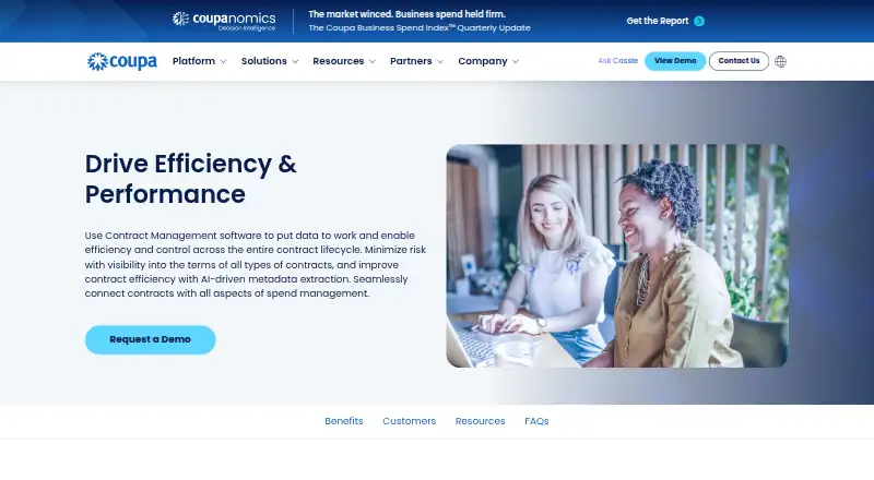 Coupa Contract Lifecycle Management's website