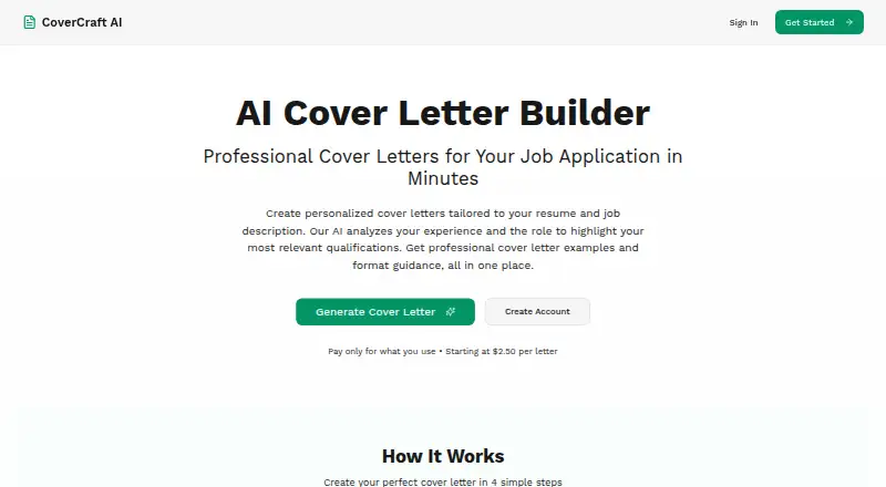 CoverCraft AI's website