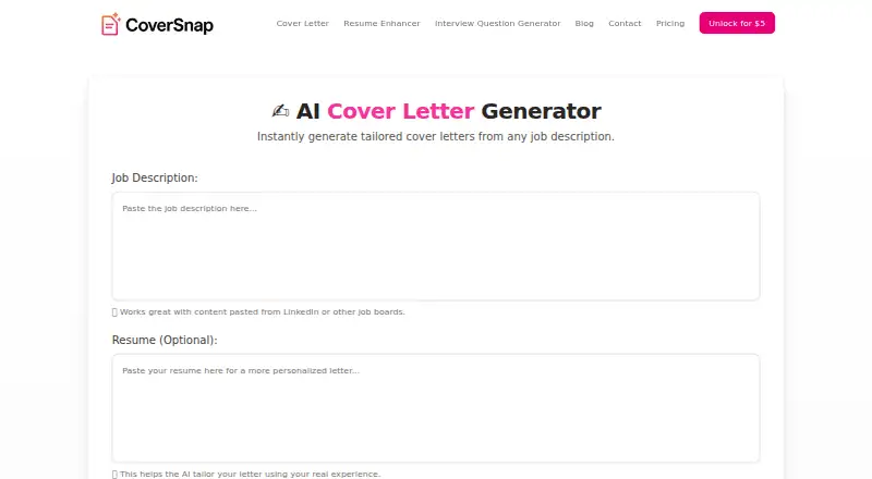 CoverSnap's website