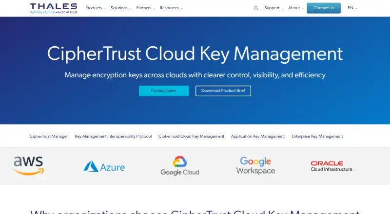 Thales CipherTrust Cloud Key Manager's website