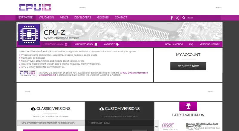 CPU-Z's website
