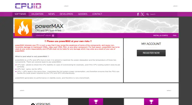 CPUID powerMAX's website