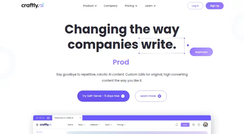 The Craftly.AI homepage
