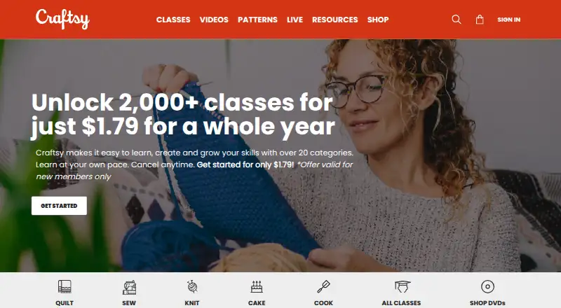 The Craftsy homepage