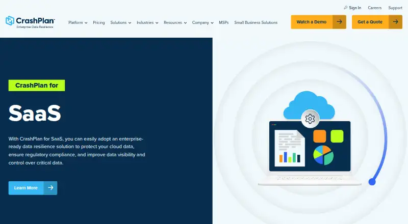 CrashPlan SaaS Backup's website