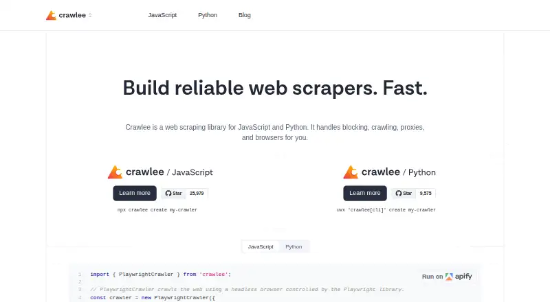 Crawlee's website
