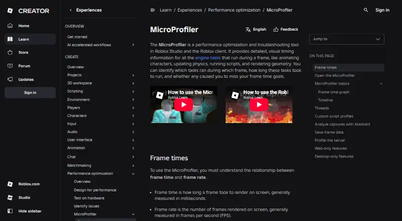 Roblox MicroProfiler's website