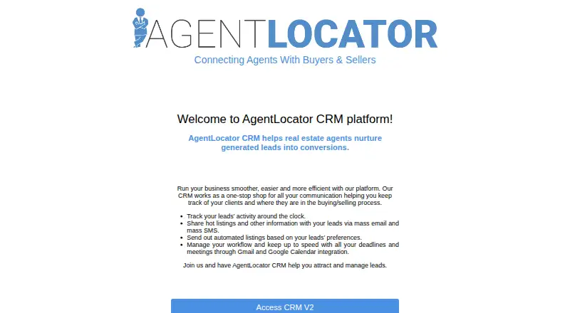 The AgentLocator CRM homepage
