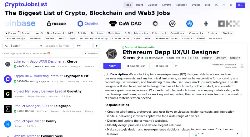 Crypto Jobs List's website