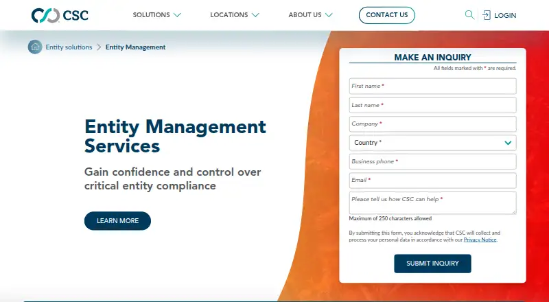 CSC Entity Management's website