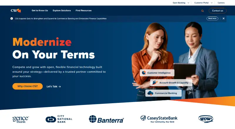 CSI Digital Banking's website