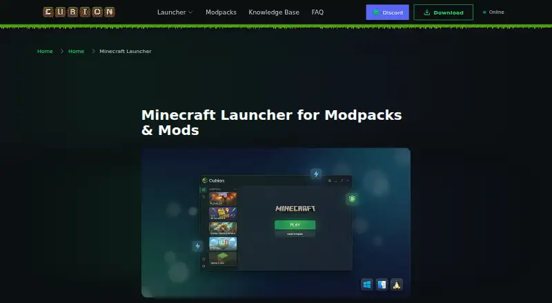 The Cubion Launcher homepage