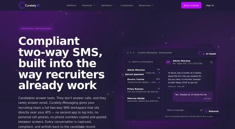 Curately Messaging's website