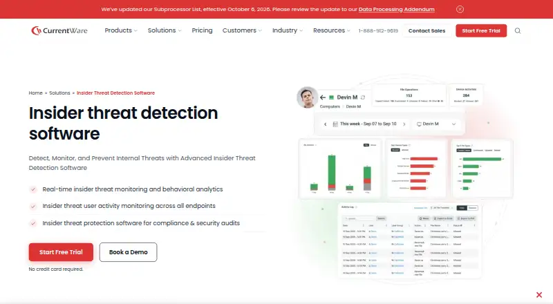 CurrentWare Insider Threat Detection's website