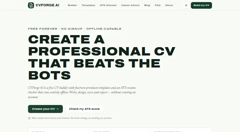 CVForge AI's website