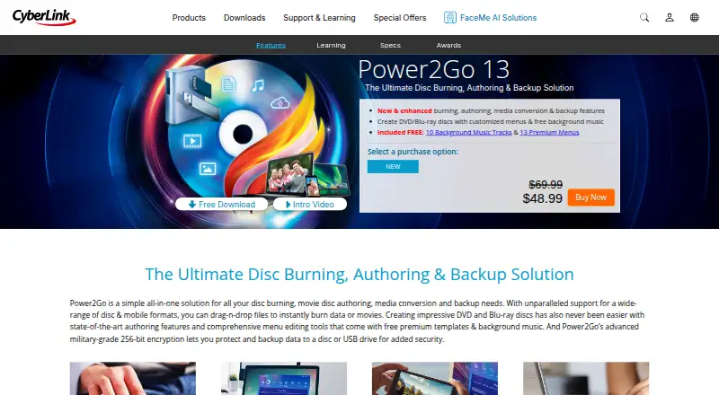 CyberLink Power2Go's website