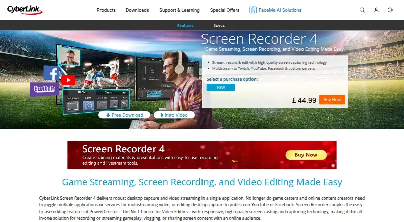 The CyberLink Screen Recorder homepage