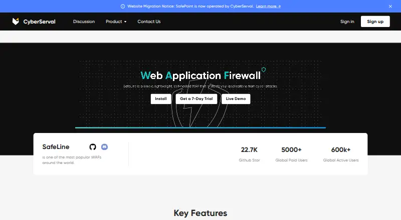 The SafeLine homepage