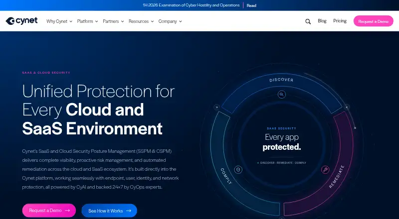 Cynet SaaS and Cloud Security's website