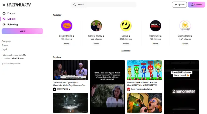 Dailymotion's website