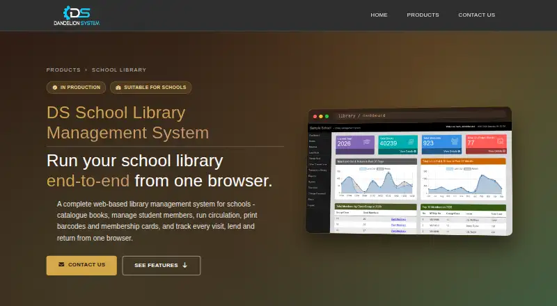 DS School Library Management System's website