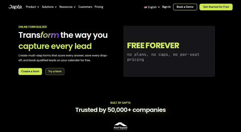 Dapta Forms's website