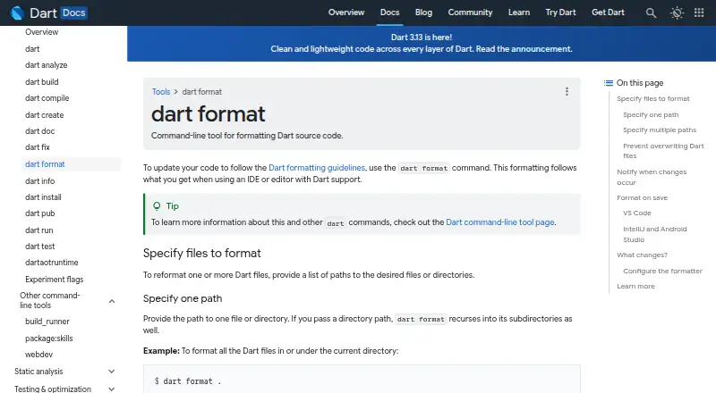 Dart formatter's website