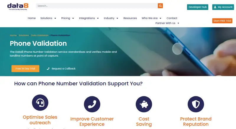 Data8 Phone Validation's website