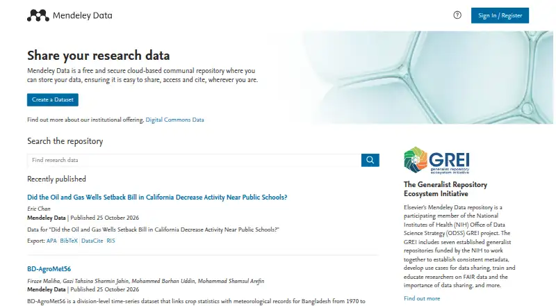 Mendeley Data's website