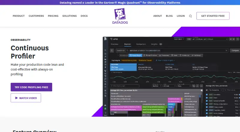 Datadog Continuous Profiler's website