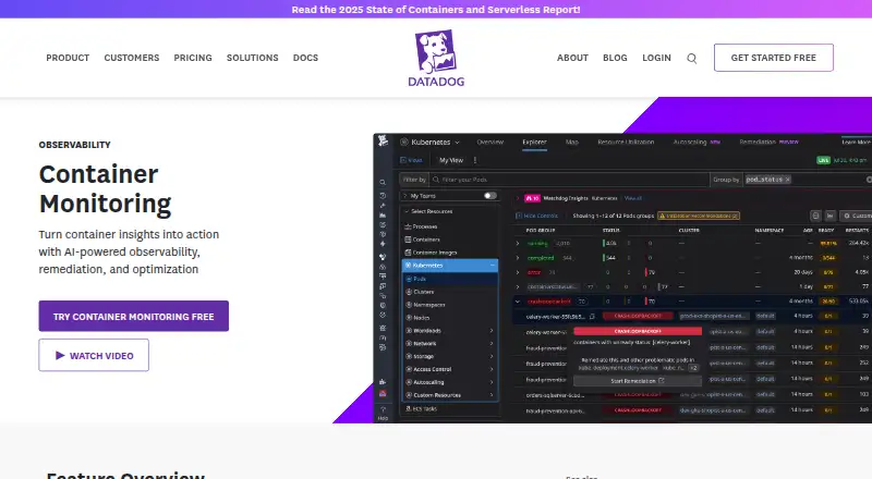 Datadog Container Monitoring's website