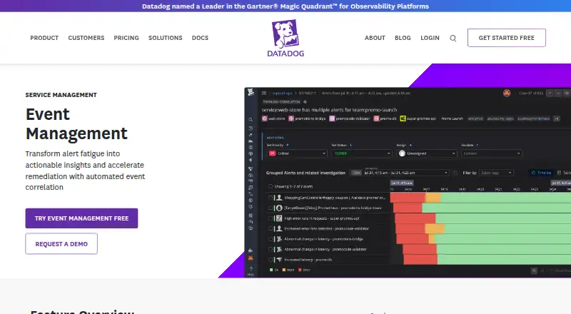 Datadog Event Management's website