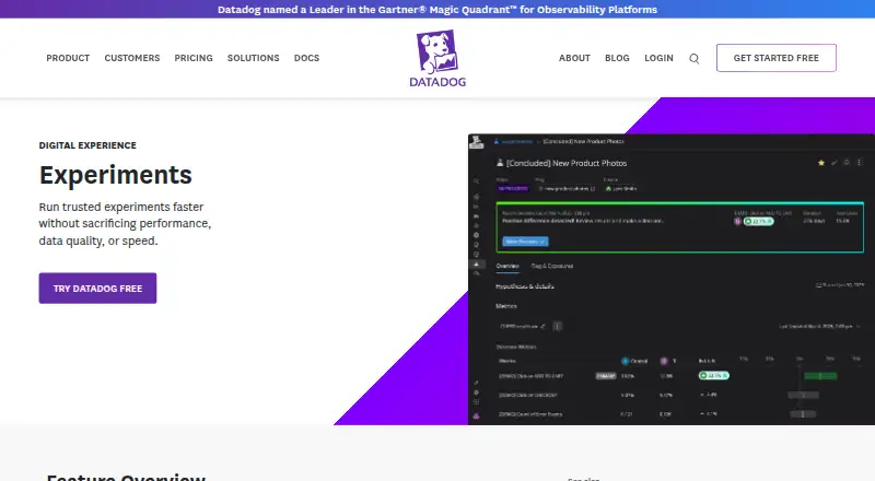 Datadog Experiments's website