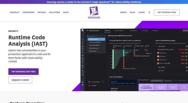 Datadog Runtime Code Analysis (IAST)'s website